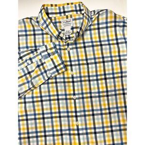 LL Bean Traditional Fit Blue/Yellow Plaid Long Sleeve Shirt Size XL Tall